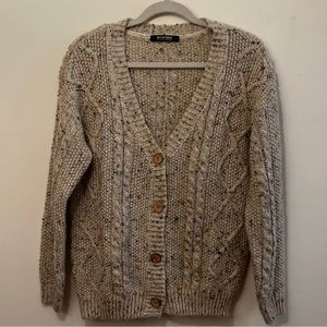 ROMWE Cream Speckled Cable Knit Cardigan